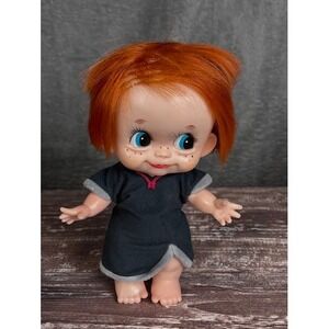 Vintage Japan Kewpie Doll Red Hair Freckles‎ Big Eye Girl Doll 7 Inch